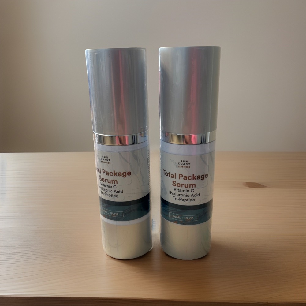 2x Sun Coast Sciences TOTAL PACKAGE SERUM Vit C HA Peptide Sealed Expire 2/27